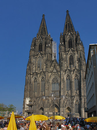 gelbe Sonnenschirme vor Kölner Dom Fotos